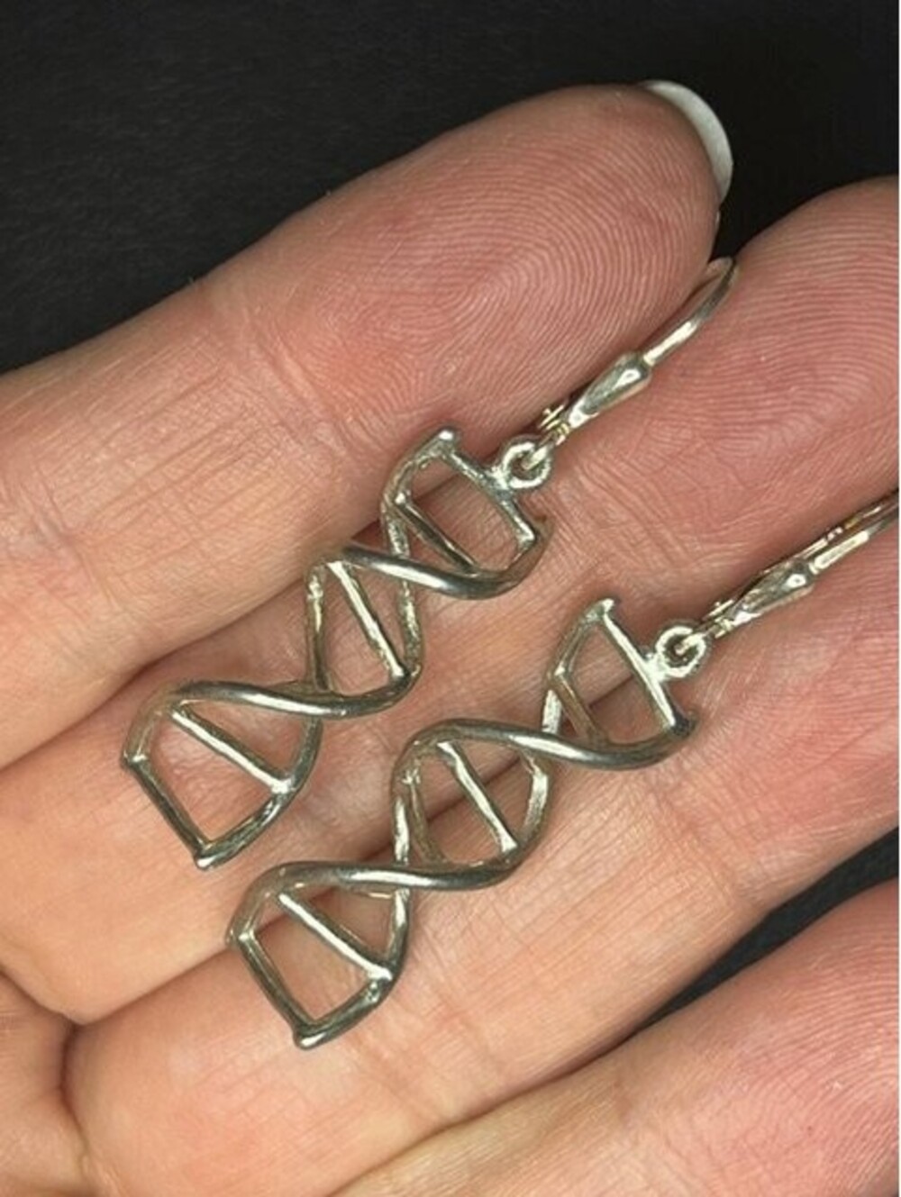 B7312 Sterling Silver DNA Double Helix Dangle Leverback Earrings Apprx 2" 3.7g
